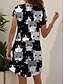 preiswerte Tiere kleiden-Damen Minikleid Freizeitkleid T-Shirt-Kleid A Linie Kleid Sommerkleid Urlaub Lässig Ferien Normale Passform Grafik Tiermotiv Katze Kurzarm Rundhalsausschnitt V Ausschnitt Schwarz und Weiß Gelb Rosa