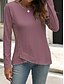 abordables T-shirt uni-Femmes Chemisier Couleur Unie Élégant Occasionnel manche longue Col ras du cou Hauts Réguliers Quotidien Boutons Noir Blanche Bleu Violet Orange Été Printemps Automne