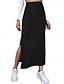 billige Ensfarvede nederdele-Dame Skjørte Afslappet Maxi Alm. taljede Nederdele Vanlig Spaltede spidser Mikroelastisk Ferierejse Gade Sort Rød Lysebrun Brun Sommer Polyester