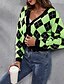 voordelige Vesten en bovenkleding-Dames Vest Casual Argyle Dik V-hals Gebreid Lange mouw Normale tops breien Dagelijks Feestdagen Uitgaan Groen Herfst Winter
