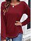 abordables T-shirt uni-Blouse femme couleur unie élégante décontractée col rond à manches longues tops réguliers quotidiens patchwork noir rose vin kaki bleu clair automne préautomne