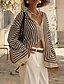 voordelige Dames Strepen &amp; Geometrische Tops-Dames Overhemd Gestreept Dagelijks Stijlvol Basic Lange mouw V-hals Normale tops Werk Dagelijks Feestdagen Knop Beige Lente Herfst