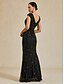 preiswerte Kleider für den-Damen Maxikleid Trompeten- Meerjungfrauenkleid Elegant Party Formell Party Abendgesellschaft Normale Passform Einfarbig Ärmellos V Ausschnitt Schwarz Frühling Herbst Winter
