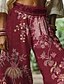 ieftine picior lat și talie înaltă-Pentru femei Picior Larg Pantaloni Pantaloni Palazzo Modă Boho Lungime totală Talie Înaltă Floare Talie elastică Imprimeu Respirabilitate Comfortabil Stradă Purtare Zilnică Ieșire Roșu Vin Primăvar