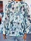 voordelige Bloemen tops-Dames Overhemd Blouse Bloem Modern Casual Lange mouw Hoge nek Normale tops Dagelijks Feestdagen Met ruches Afdrukken Licht Blauw Herfst