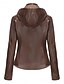 baratos jaquetas casuais-Mulheres Blusão de couro falso Jaqueta casual Confortável Respirável Zíper Bolsos Casual Tecido Férias Rua Casual Roupa Diária Zíper Curto Com Capuz Normal Manga Longa agasalhos Vermelho Camelo Café