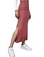 billige Ensfarvede nederdele-Dame Skjørte Afslappet Maxi Alm. taljede Nederdele Vanlig Spaltede spidser Mikroelastisk Ferierejse Gade Sort Rød Lysebrun Brun Sommer Polyester