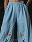 voordelige wijde pijpen en hoge taille-Dames Breed Been Broeken Palazzo-broek Modieus Boho Volledige lengte Hoge taille Bloem Elastische taille Afdrukken Ademend Comfortabel Straat Alledaagse kleding Uitgaan blauw Lente Herfst Normale