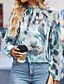 voordelige Bloemen tops-Dames Overhemd Blouse Bloem Modern Casual Lange mouw Hoge nek Normale tops Dagelijks Feestdagen Met ruches Afdrukken Licht Blauw Herfst
