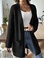 billiga Öppen front cardigan-Dam Tröja Kofta Mode Streetwear Dagligen Ensfärgat Ribbad Öppen front Ficka Stickat Långärmad Långa toppar Sticka Helgdag Utekväll Helgen Svart Vit Höst Vinter