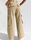 baratos calças cargo femininas-Mulheres Calças Cargo Calças Roupa de rua Casual Comprimento total Natural Tecido Bolsos Confortável Ao ar livre Para Noite Cinzento Preto Branco Azul Outono Normal