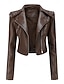 abordables Vestes en simili cuir-Femmes Veste en Similicuir Confortable Fermeture intégrale Mode street style Uni Extérieur Décontracté Quotidien Régulier Col Rabattu Coupe régulière manche longue Vêtements d&#039;extérieur Noir Rouge