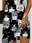 preiswerte Tiere kleiden-Damen Minikleid Freizeitkleid T-Shirt-Kleid A Linie Kleid Sommerkleid Urlaub Lässig Ferien Normale Passform Grafik Tiermotiv Katze Kurzarm Rundhalsausschnitt V Ausschnitt Schwarz und Weiß Gelb Rosa