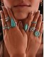 abordables Anillos de mujer-Conjunto de anillos bohemios de turquesa para mujer: anillos apilables vintage bañados en plata con detalles de piedras azules para fiestas, festivales y uso diario.