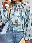 voordelige Bloemen tops-Dames Overhemd Blouse Bloem Modern Casual Lange mouw Hoge nek Normale tops Dagelijks Feestdagen Met ruches Afdrukken Licht Blauw Herfst