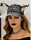 halpa Halloween-asusteet-Naisten kulutettu farkkulippis kissankorvilla – vintage-halloween-asuhattu, söpö ja tyylikäs juhla-, cosplay- ja festivaaliasuihin