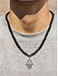 billiga Herrsmycken-Svart pärlhalsband för män med silverhänge i hamsa – spirituella smycken i bohemisk stil för män, perfekta för vardagskläder, festivaler eller presenter