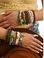 billige Dame armbånd-Sæt med boho perlebesatte armbånd med lagdelt charme til kvinder – vintage-stil armbånd i træ, turkis og ruskind med blad- og geometriske vedhæng, ideelt til fritidsbrug, festivaler og strandferier