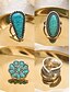 abordables Anillos de mujer-Conjunto de anillos bohemios de turquesa para mujer: anillos apilables vintage bañados en plata con detalles de piedras azules para fiestas, festivales y uso diario.