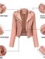 economico Giacche in finta pelle-Per donna Giacca in Ecopelle Confortevole Tasca Cerniera completa Moda Stile da Strada Semplice All&#039;aperto Casual Quotidiano Corto Collo ripiegato Vestibilità regolare Manica Lunga Capispalla Nero