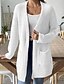 billiga Öppen front cardigan-Dam Tröja Kofta Mode Streetwear Dagligen Ensfärgat Ribbad Öppen front Ficka Stickat Långärmad Långa toppar Sticka Helgdag Utekväll Helgen Svart Vit Höst Vinter