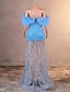 tanie Suknie wieczorowe-Suknia wieczorowa Syrena  Trąbka Elegancka Sukienka Formalna Na bal Długi tren Bez rękawów Off shoulder Koronka z haftem cekinowym
