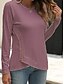 abordables T-shirt uni-Femmes Chemisier Couleur Unie Élégant Occasionnel manche longue Col ras du cou Hauts Réguliers Quotidien Boutons Noir Blanche Bleu Violet Orange Été Printemps Automne