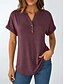 voordelige Dames eenvoudige tops-Dames T-shirt Effen Modieus Modern Korte mouw V-hals Normale tops Dagelijks Knop Wijn Zomer