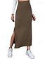 billige Ensfarvede nederdele-Dame Skjørte Afslappet Maxi Alm. taljede Nederdele Vanlig Spaltede spidser Mikroelastisk Ferierejse Gade Sort Rød Lysebrun Brun Sommer Polyester