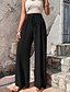 voordelige wijde pijpen en hoge taille-Dames Breed Been Broeken Palazzo-broek Modieus Streetwear Volledige lengte Hoge taille Effen Elastische taille Ademend Comfortabel Straat Alledaagse kleding Uitgaan Zwart Lente Herfst Normale pasvorm