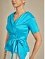tanie Eleganckie topy-Damskie Jednokolorowe Elegancki Wieczorne Z paskiem Niebieski Lato Wiosna Jesień