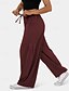 abordables jambe large et taille haute-Femmes Jambe large Slacks Streetwear Occasionnel Longueur complète Naturel Uni Avec Poches Conception à cordon élastique Confortable Rue Fête Rouge bordeaux Noir Vert Véronèse Marron clair Automne