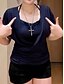 お買い得  女性用のプレーントップス-女性用 レースシャツ 純色 スタイリッシュ 近代の 半袖 ホルターネック レギュラートップス 日常 祝日 レース パッチワーク ブラック ネイビーブルー パープル 夏