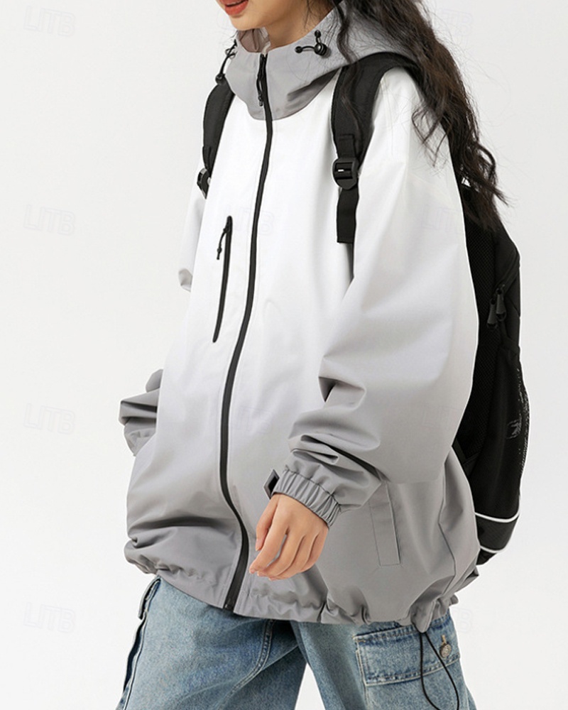 preiswerte aktive Jacke-Damen Kapuzenjacke Warm Bequem Reißverschluss Tasche Mode Farbverläufe Outdoor Urlaub Reisverschluss Regulär Mit Kapuze Normale Passform Langarm Oberbekleidung Gelb Hell Gray Herbst Winter