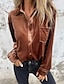 abordables Blusas y camisas de mujer-Mujer Camisa Plano Elegante Moderno Manga Larga Cuello Camisero Tops regulares Trabajo Diario Noche Botones Verde Ejército Morado Marrón Rosa Brillante Primavera Otoño