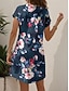 abordables Robes fleuries-Femmes Mini Robe Robe Décontractée Robe T-Shirt Robe d&#039;Été Robe trapèze Vacances Occasionnel Boho Plage Coupe régulière Fleuri Graphique Manche Courte Col en V Rouge Bleu Violet Marron Été Printemps