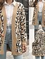 billige Cardigans og overtøj-Dame Cardigan Afslappet Leopard Tyk V-hals Strikket Langærmet Lange toppe Strikke Daglig Ferie I-byen-tøj Brun Efterår Vinter