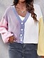 billige Cardigans og overtøj-Dame Cardigan Afslappet Farveblok Tyk V-hals Strikket Langærmet Crop Tops Strikke Daglig Ferie I-byen-tøj Lyserød Blå Efterår Vinter