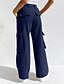baratos calças cargo femininas-Mulheres Calças Cargo Calças Roupa de rua Casual Comprimento total Natural Tecido Bolsos Confortável Ao ar livre Para Noite Cinzento Preto Branco Azul Outono Normal