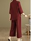 baratos Conjuntos-Mulheres Elegante Moda Roupa de rua Conjuntos de linho de algodão Manga 3/4 Colarinho de Camisa Côr Sólida Ao ar livre Trabalho Casual Laranja Marron Cáqui Verão Normal