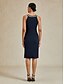 baratos Vestido Simples-Mulheres Vestido midi Vestido da bainha Elegante Casamento Festa Convidado do casamento Normal Côr Sólida Sem Manga Halter pescoço Ombro a Ombro Azul Marinha Outono Inverno