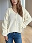 billige Cardigans og overtøj-Dame Bluse Cardigan Mode Gade Daglig Helfarve Rillet V-hals Strikket Langærmet Almindelige toppe Strikke Ferie I-byen-tøj Weekend Sort Hvid Forår Efterår
