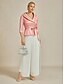 billige Dressy Toppe-Dame Bluse Aften Toppe Elegant Metallisk Stilfuld 3/4-ærmer V-hals Almindelige toppe Bryllupsgæst Aftenselskab Semi formel binde foran Solbelyst rose Forår, Efterår, Vinter, Sommer
