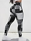 baratos Leggings e collants para ioga-Mulheres Jeans falso com estampa jeans Leggings de ioga Compressão abdominal Cintura Alta Academia Dança Esportivo Calças Bloco de cor Preto Azul Outono Esportes Roupas Esportivas Ajuste justo