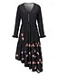 abordables Robes Bohémiennes-Femmes Robe Midi Robe bohème Robe Imprimée Robe occidentale Mode Extérieur Vacances Week-end Coupe régulière Uni manche longue Col en V Noir Été