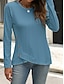 abordables T-shirt uni-Femmes Chemisier Couleur Unie Élégant Occasionnel manche longue Col ras du cou Hauts Réguliers Quotidien Boutons Noir Blanche Bleu Violet Orange Été Printemps Automne