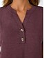 voordelige Dames eenvoudige tops-Dames T-shirt Effen Modieus Modern Korte mouw V-hals Normale tops Dagelijks Knop Wijn Zomer