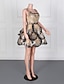 preiswerte Kurze &amp; Mini Kleider-A-Linie Heimkehrkleider Elegantes Kleid Heimkehr Cocktailparty Kurz  Mini Ärmellos Quadrat-Ausschnitt Paillettiert mit Paillettenapplikationen