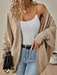 preiswerte Offene Frontstrickjacke-Damen Strickjacke Lässig Einfarbig Gerippt Kapuze Gestrickt Langarm Normale Oberteile Stricken Outdoor Ferien Ausgehen Schwarz Rosa Herbst