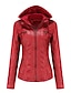 abordables Chaquetas de cuero sintético-Mujer Chaqueta de cuero sintético Cómodo Bolsillo Full Zip Moda Estilo callejero Plano Exterior Casual Diario Regular Con Capucha Ajuste regular Manga Larga Ropa de calle Negro Blanco Rojo Primavera